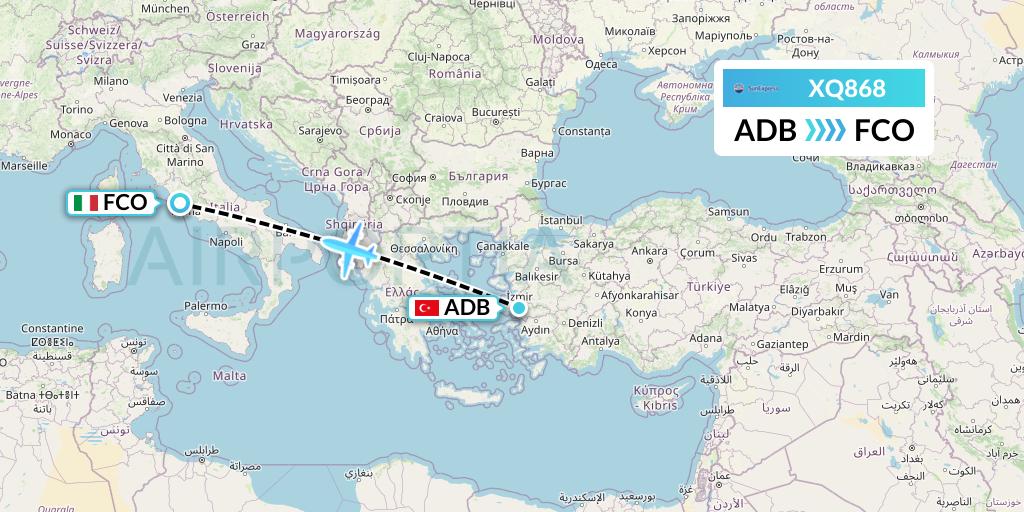 XQ868 SunExpress Flight Map: Izmir to Rome