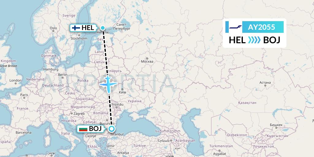 AY2055 Finnair Flight Map: Helsinki to Burgas
