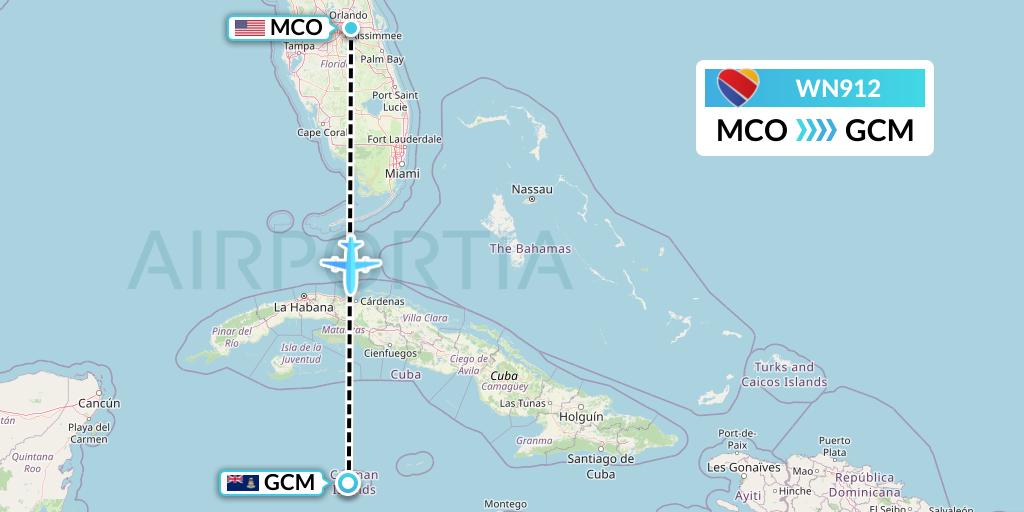 WN912 Southwest Airlines Flight Map: Orlando to George Town