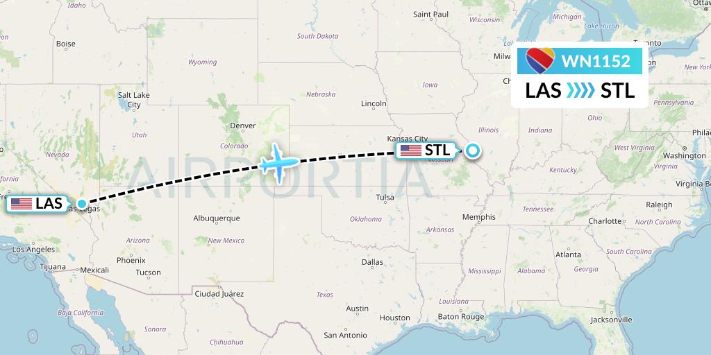 WN1152 Southwest Airlines Flight Map: Las Vegas to St. Louis