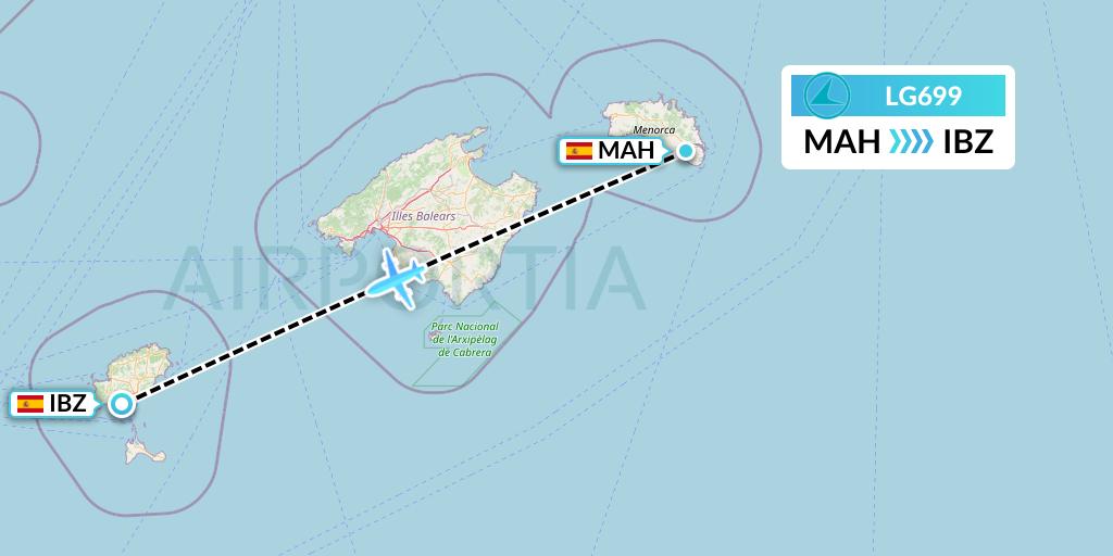 LG699 Luxair Flight Map: Mahon to Ibiza