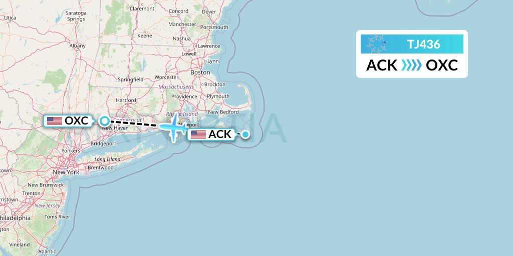 TJ436 Tradewind Aviation Flight Map: Nantucket to Oxford