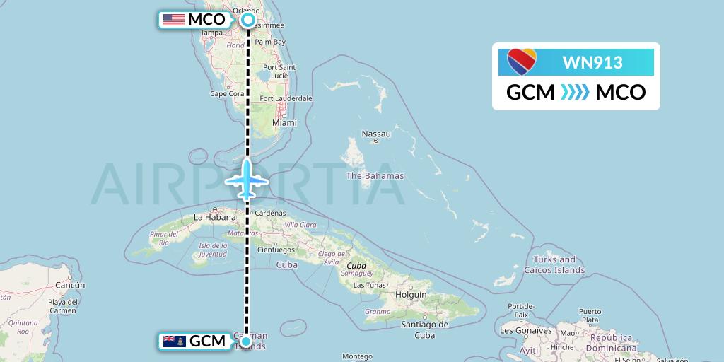 WN913 Southwest Airlines Flight Map: George Town to Orlando