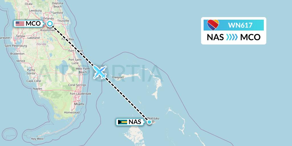 WN617 Southwest Airlines Flight Map: Nassau to Orlando