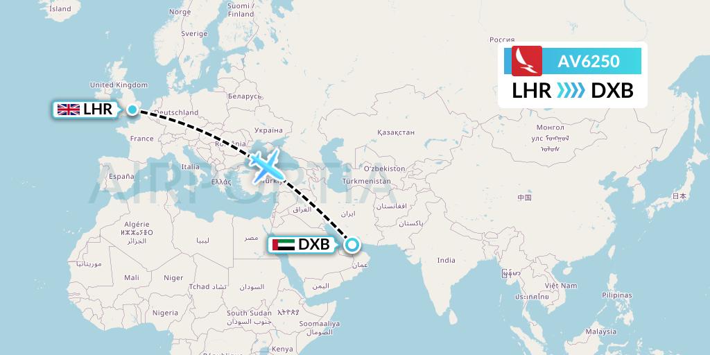 AV6250 Avianca Flight Map: London to Dubai