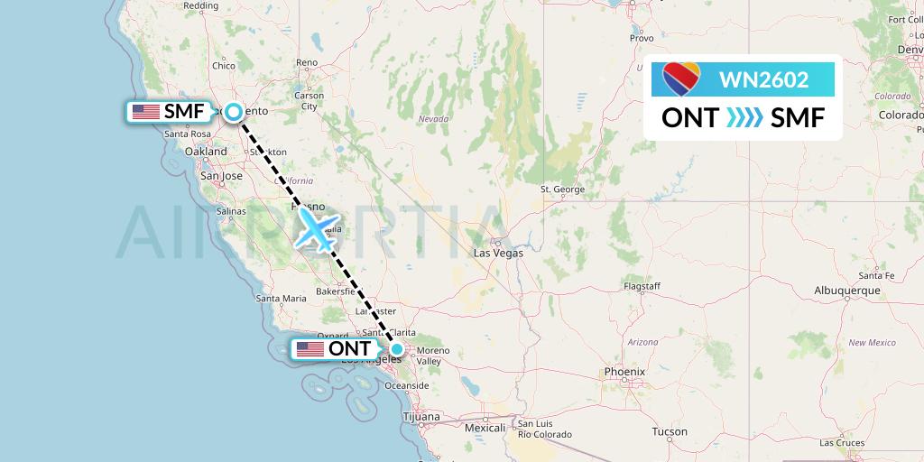 WN2602 Southwest Airlines Flight Map: Ontario to Sacramento