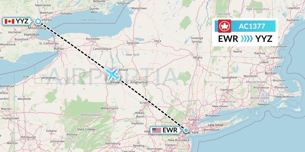 AC1377 Air Canada Flight Map: New York to Toronto