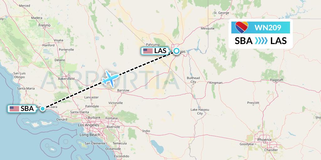 WN209 Southwest Airlines Flight Map: Santa Barbara to Las Vegas