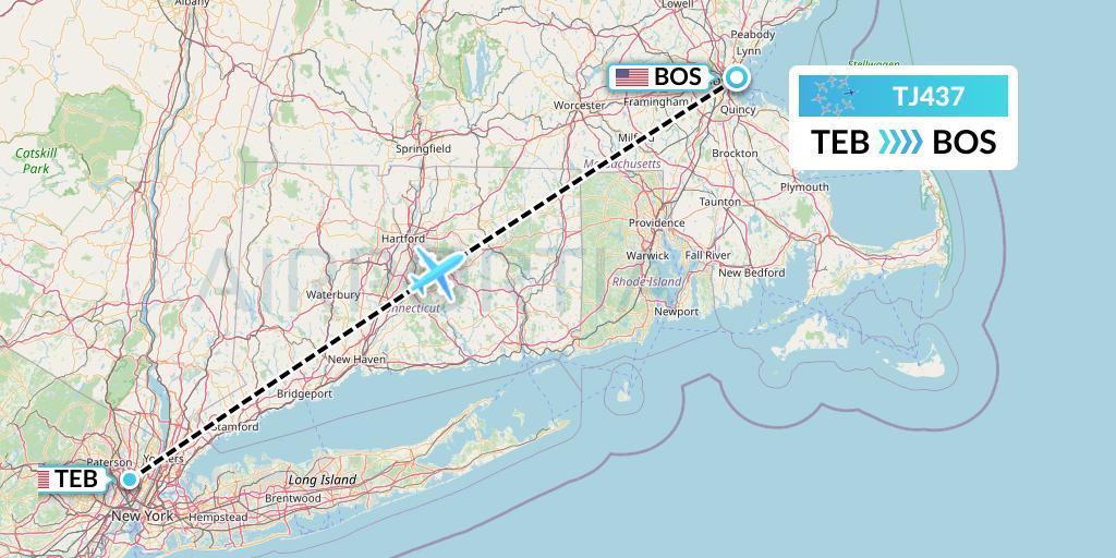 TJ437 Tradewind Aviation Flight Map: Teterboro to Boston