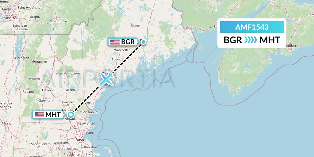 AMF1543 Ameriflight Flight Map: Bangor to Manchester