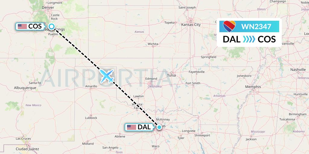 WN2347 Southwest Airlines Flight Map: Dallas to Colorado Springs