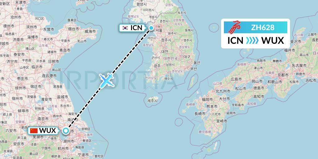 ZH628 Shenzhen Airlines Flight Map: Seoul to Wuxi