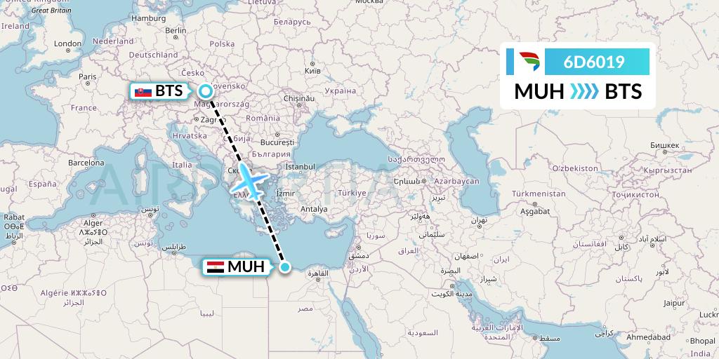 6D6019 Travel Service Slovakia Flight Map: Mersa Matruh to Bratislava