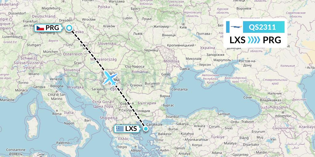 QS2311 Smartwings Flight Map: Lemnos to Prague
