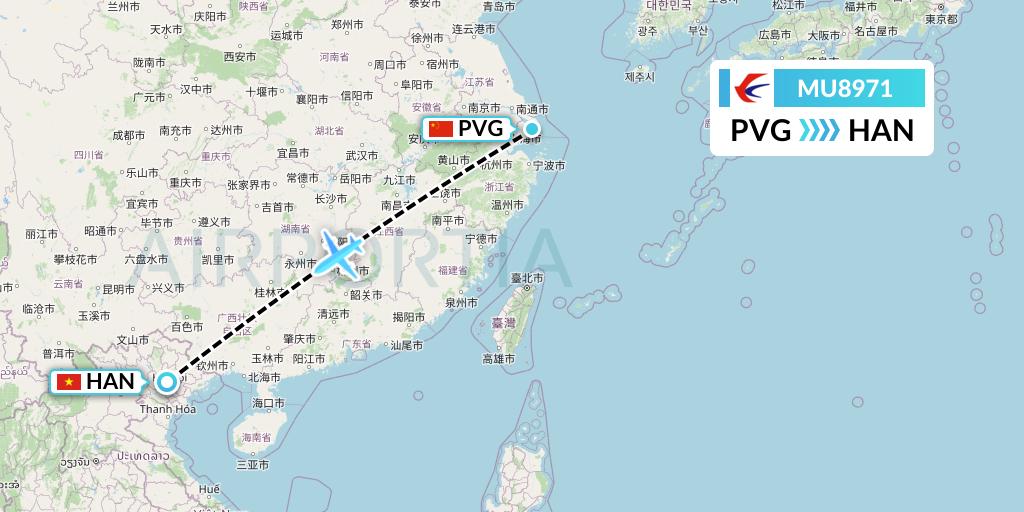 MU8971 China Eastern Airlines Flight Map: Shanghai to Hanoi