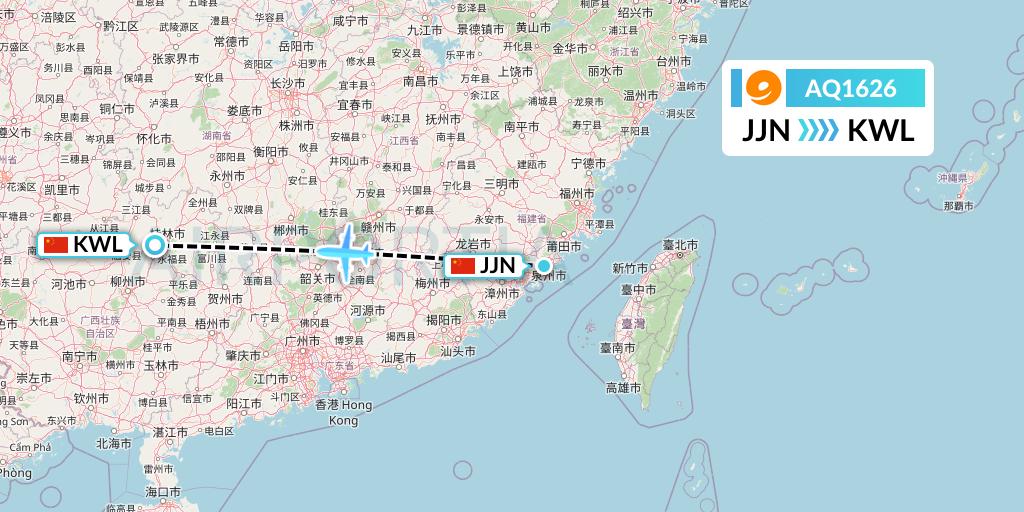 AQ1626 9 Air Flight Map: Jinjiang to Guilin