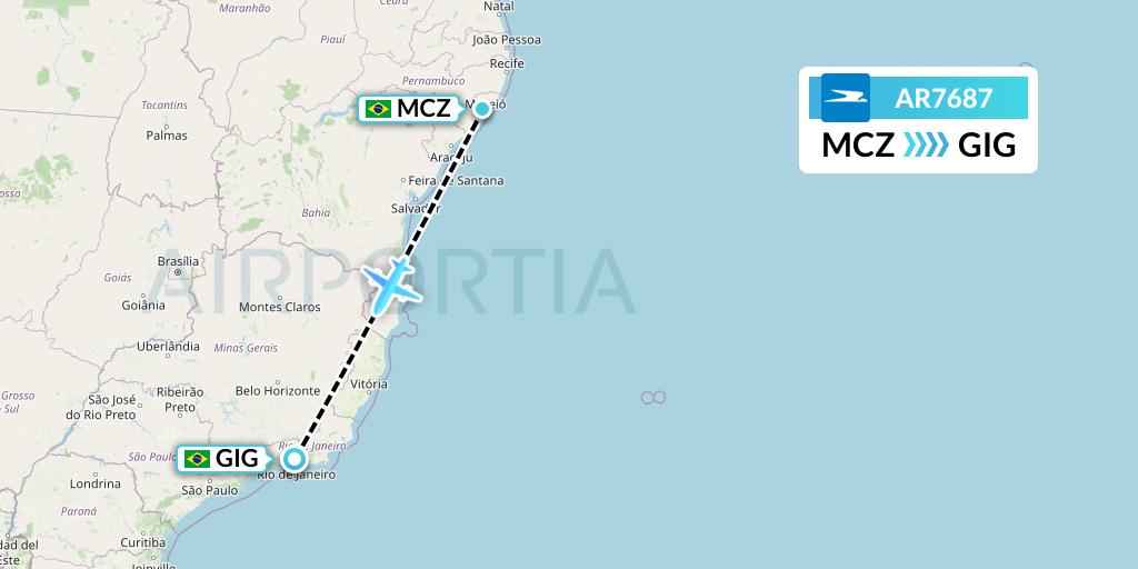 AR7687 Aerolineas Argentinas Flight Map: Maceio to Rio de Janeiro
