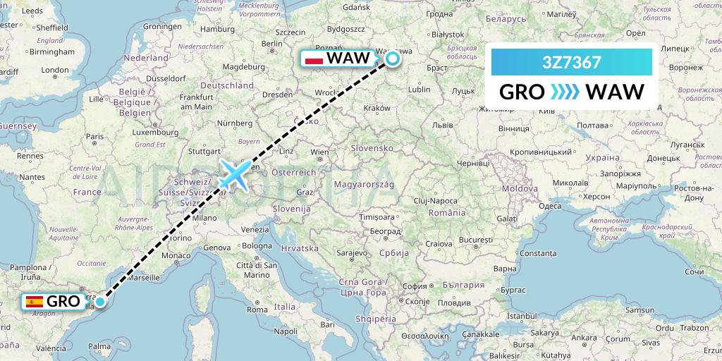 3Z7367 Travel Service Polska Flight Map: Girona to Warsaw