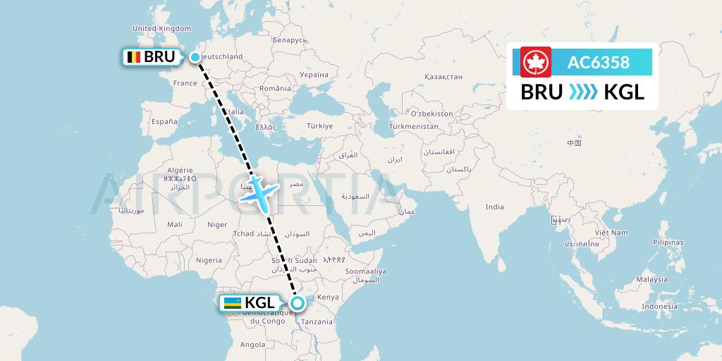 AC6358 Air Canada Flight Map: Brussels to Kigali