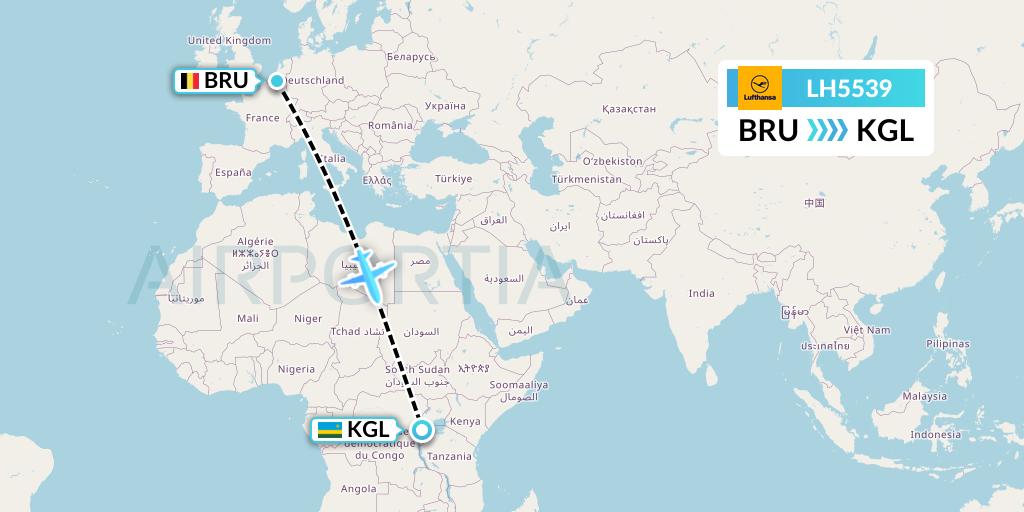 LH5539 Lufthansa Flight Map: Brussels to Kigali
