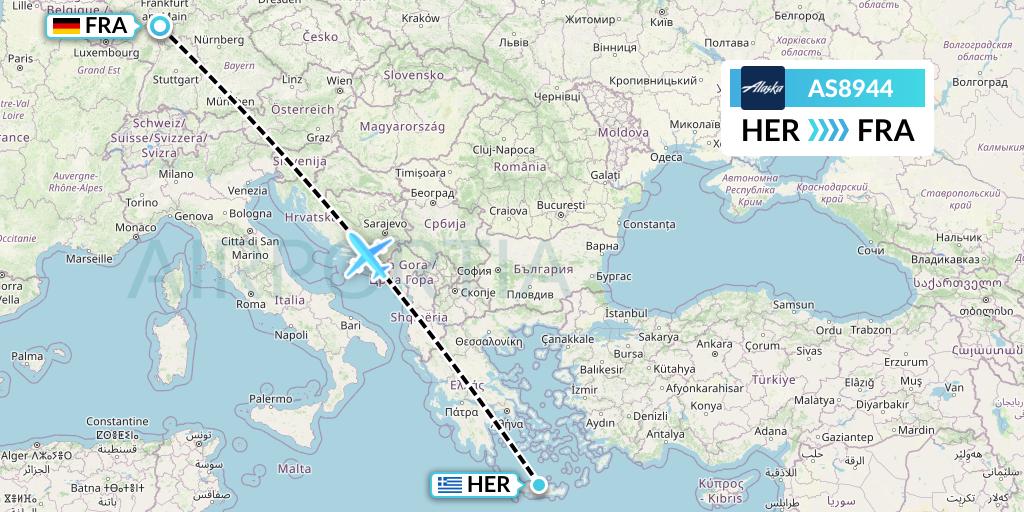 AS8944 Alaska Airlines Flight Map: Heraklion to Frankfurt