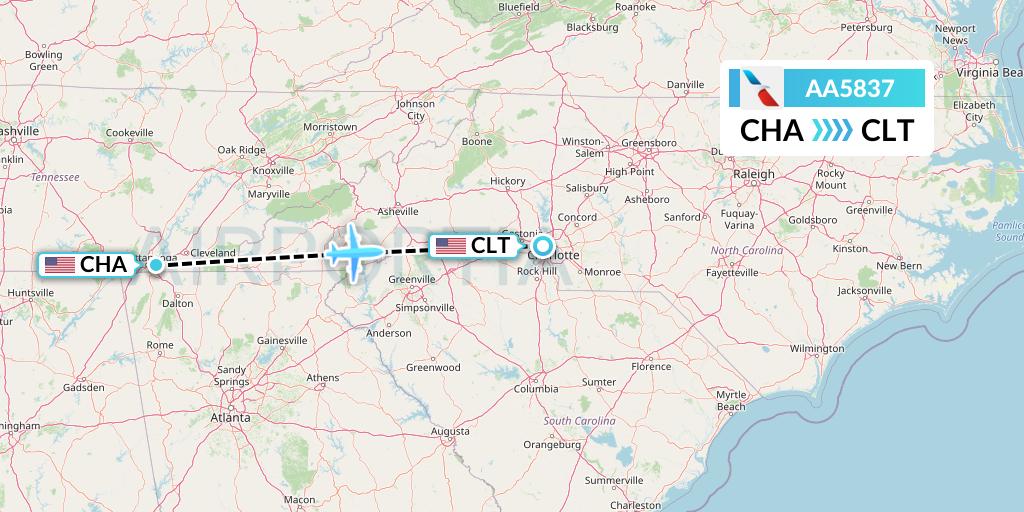 AA5837 American Airlines Flight Map: Chattanooga to Charlotte