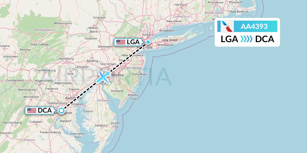AA4393 American Airlines Flight Map: New York to Washington