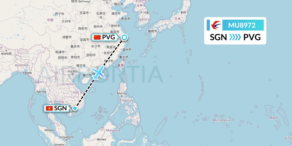 MU8972 China Eastern Airlines Flight Map: Ho Chi Minh City to Shanghai
