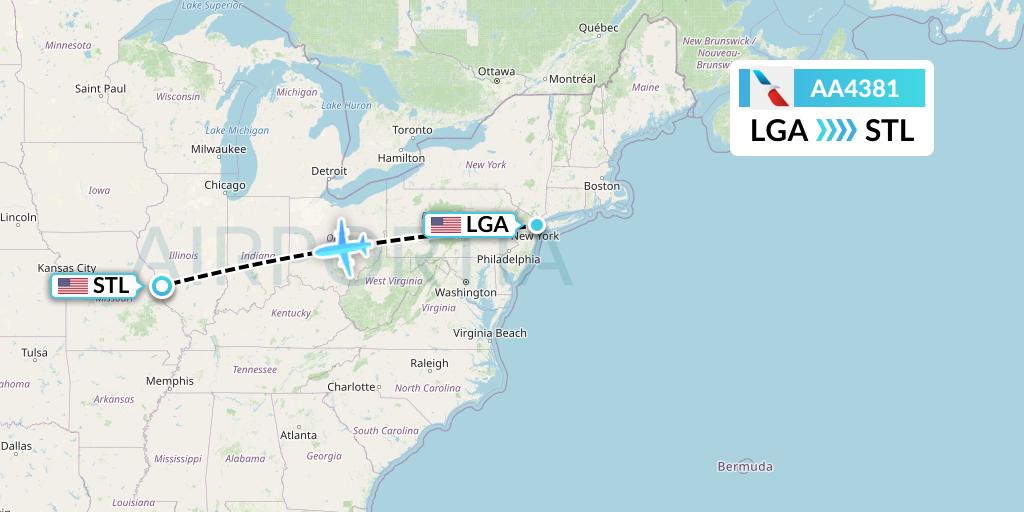 AA4381 American Airlines Flight Map: New York to St. Louis