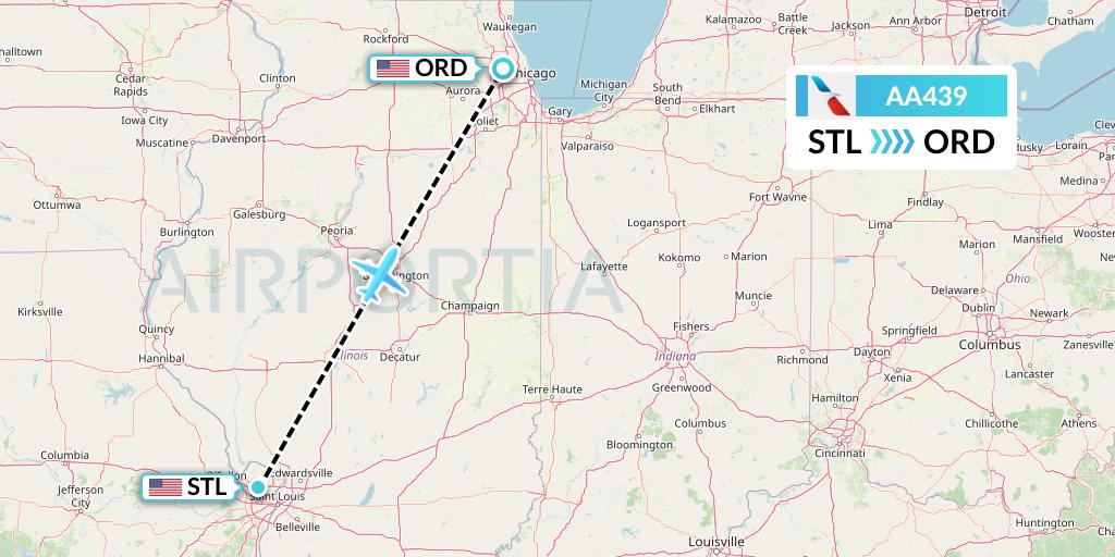 AA439 American Airlines Flight Map: St. Louis to Chicago