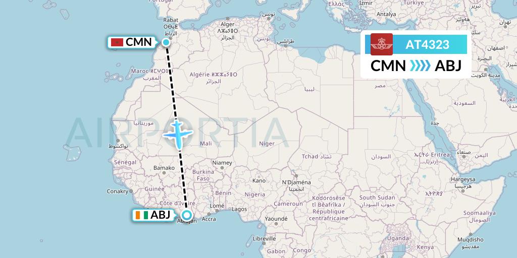 AT4323 Royal Air Maroc Flight Map: Casablanca to Abidjan