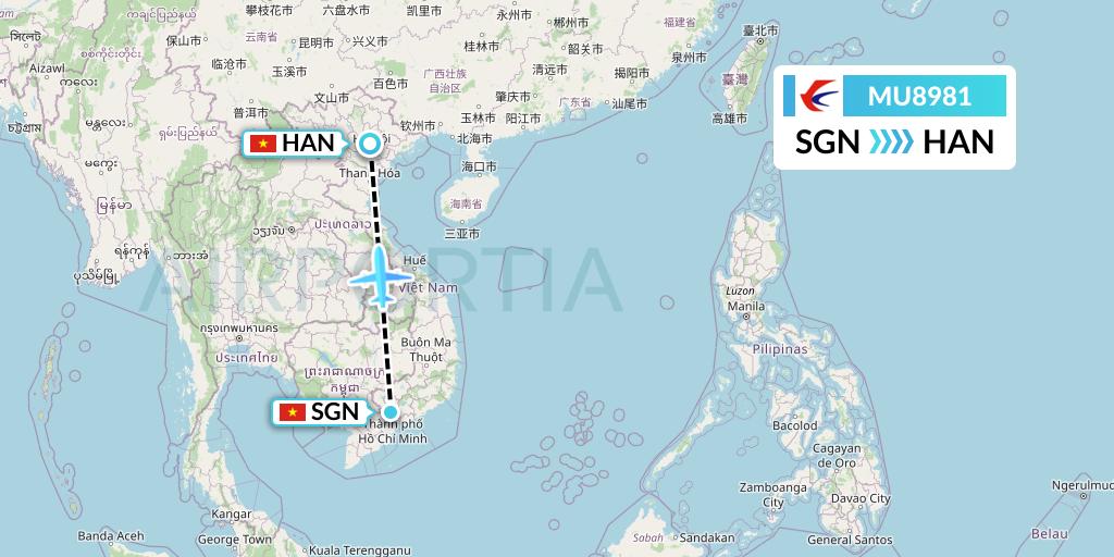 MU8981 China Eastern Airlines Flight Map: Ho Chi Minh City to Hanoi