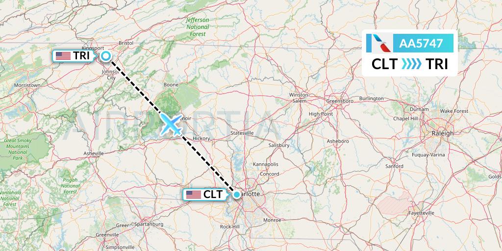 AA5747 American Airlines Flight Map: Charlotte to Blountville