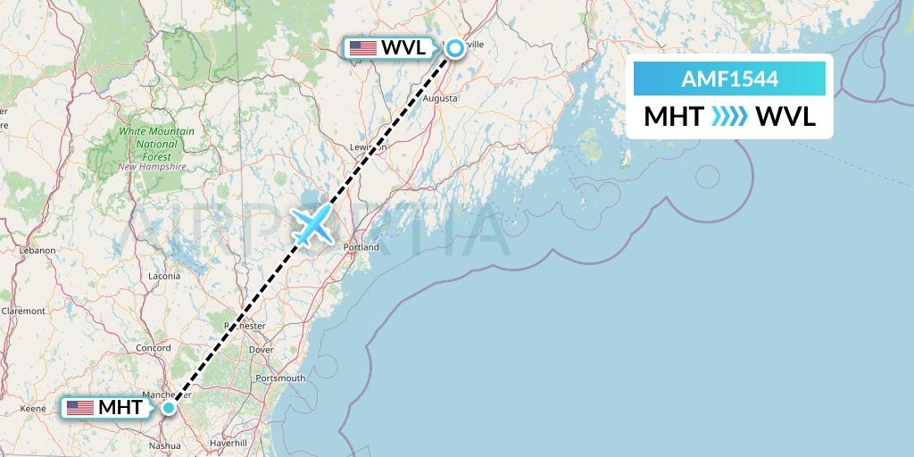 AMF1544 Ameriflight Flight Map: Manchester to Waterville