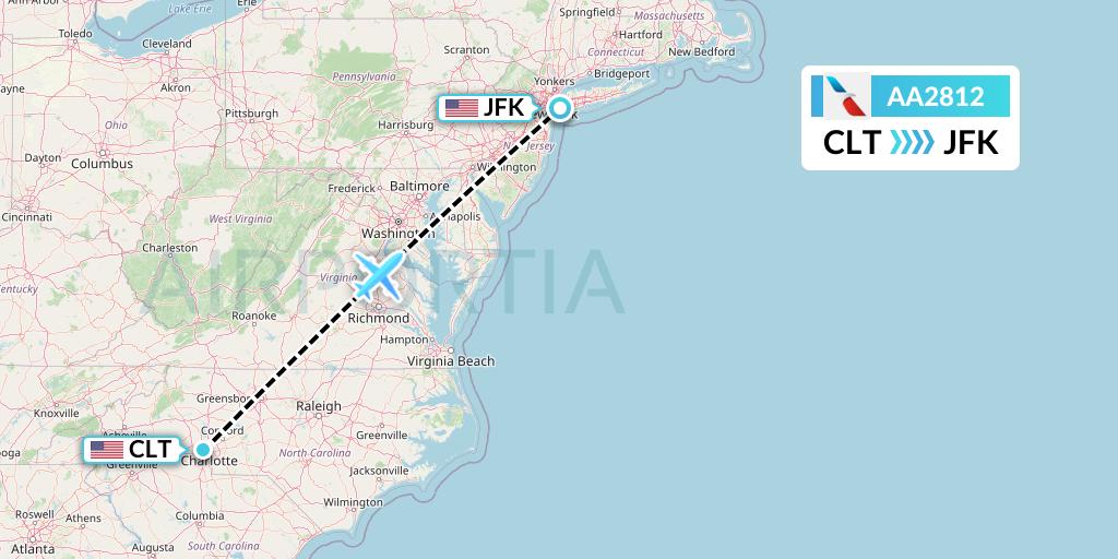 AA2812 American Airlines Flight Map: Charlotte to New York