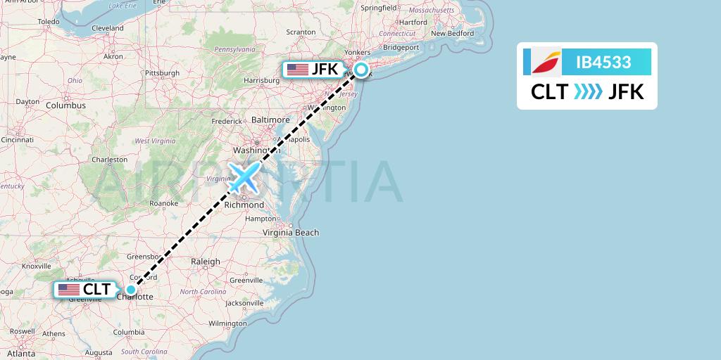 IB4533 Iberia Flight Map: Charlotte to New York