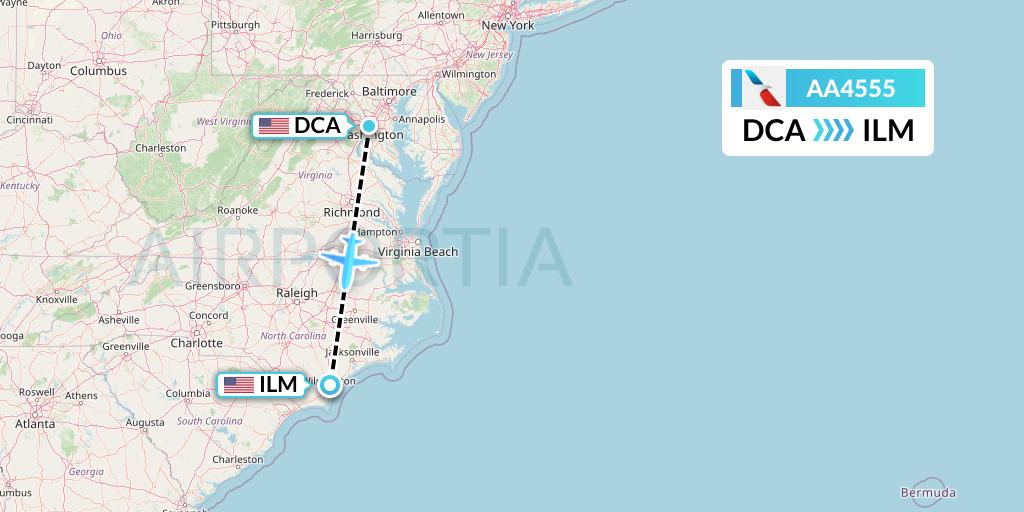 AA4555 American Airlines Flight Map: Washington to Wilmington
