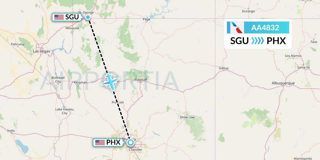 AA4832 American Airlines Flight Map: St. George to Phoenix