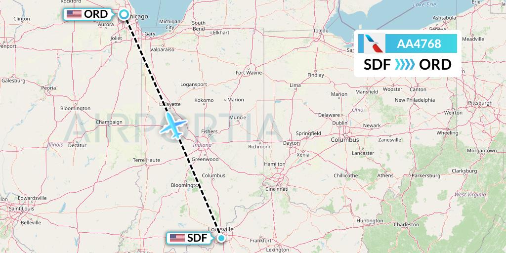 AA4768 American Airlines Flight Map: Louisville to Chicago