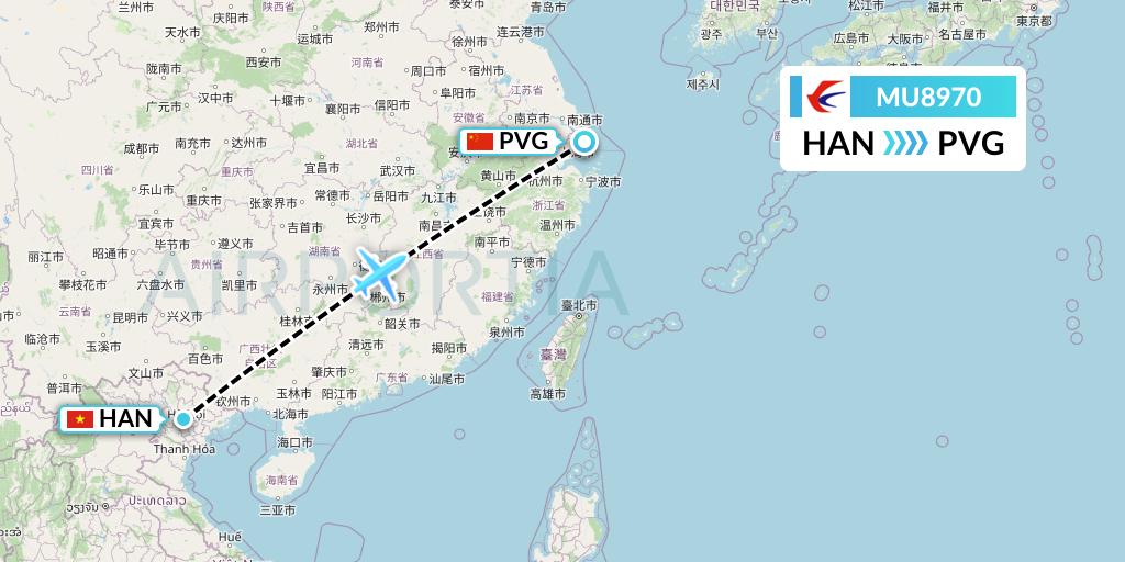 MU8970 China Eastern Airlines Flight Map: Hanoi to Shanghai