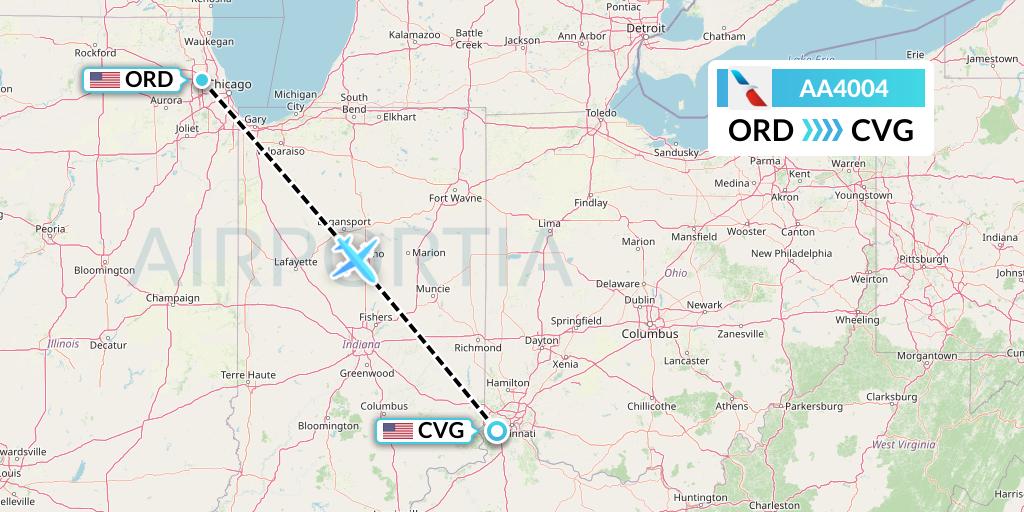 AA4004 American Airlines Flight Map: Chicago to Cincinnati