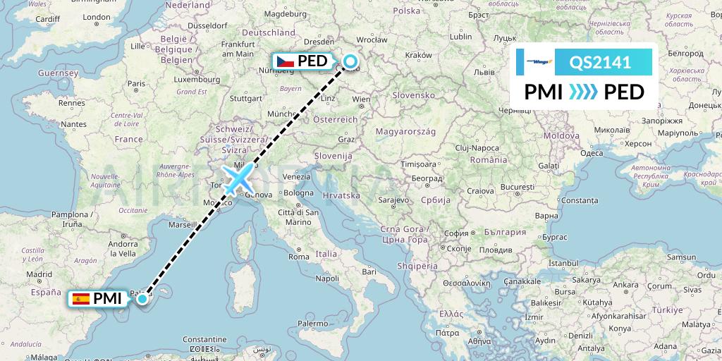QS2141 Smartwings Flight Map: Palma de Mallorca to Pardubice