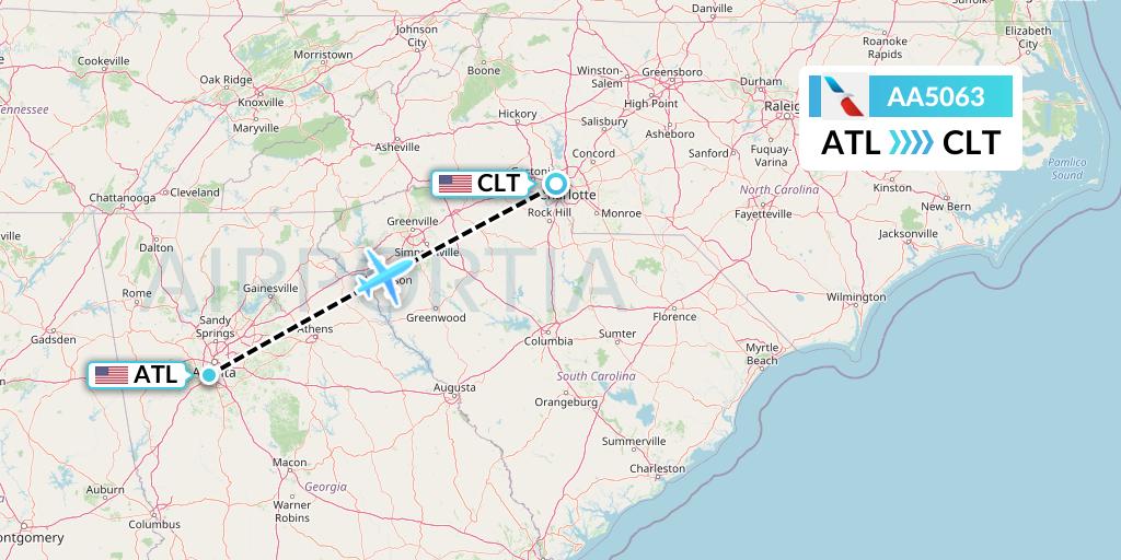 AA5063 American Airlines Flight Map: Atlanta to Charlotte