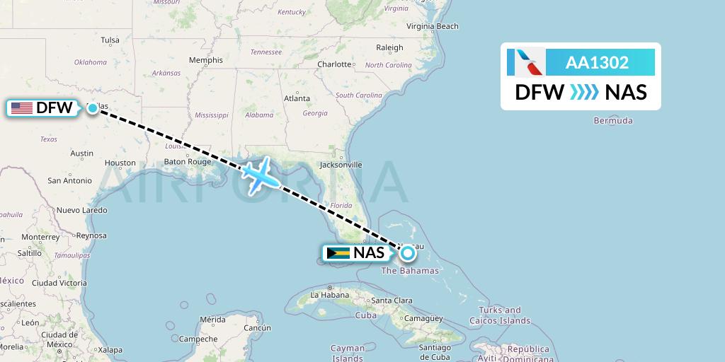 AA1302 American Airlines Flight Map: Dallas to Nassau