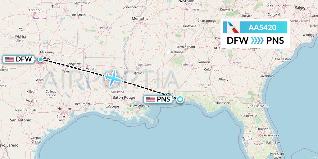 AA5420 American Airlines Flight Map: Dallas to Pensacola