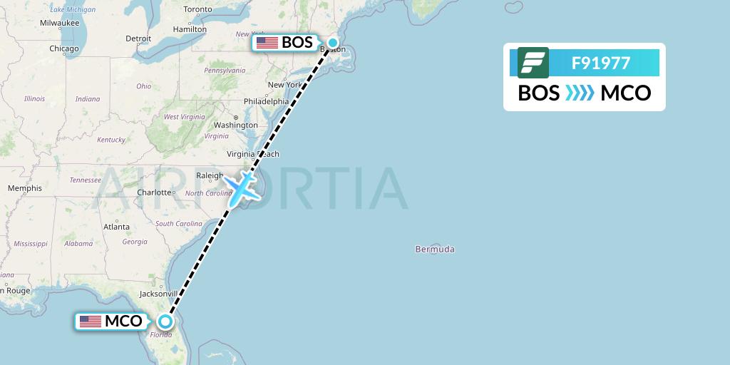 F91977 Frontier Airlines Flight Map: Boston to Orlando