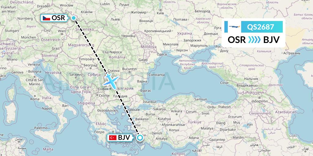 QS2687 Smartwings Flight Map: Ostrava to Bodrum