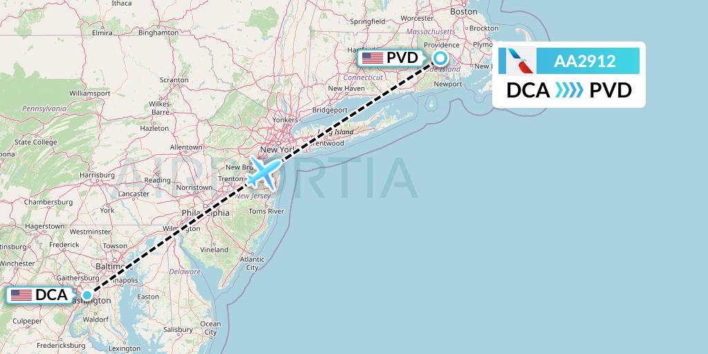 AA2912 American Airlines Flight Map: Washington to Providence