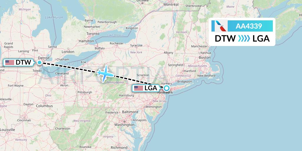 AA4339 American Airlines Flight Map: Detroit to New York