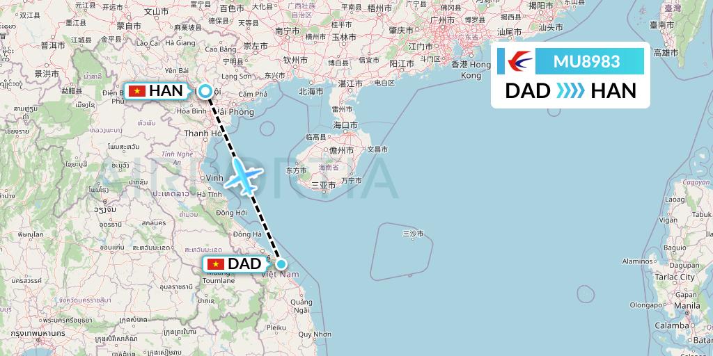 MU8983 China Eastern Airlines Flight Map: Da Nang to Hanoi